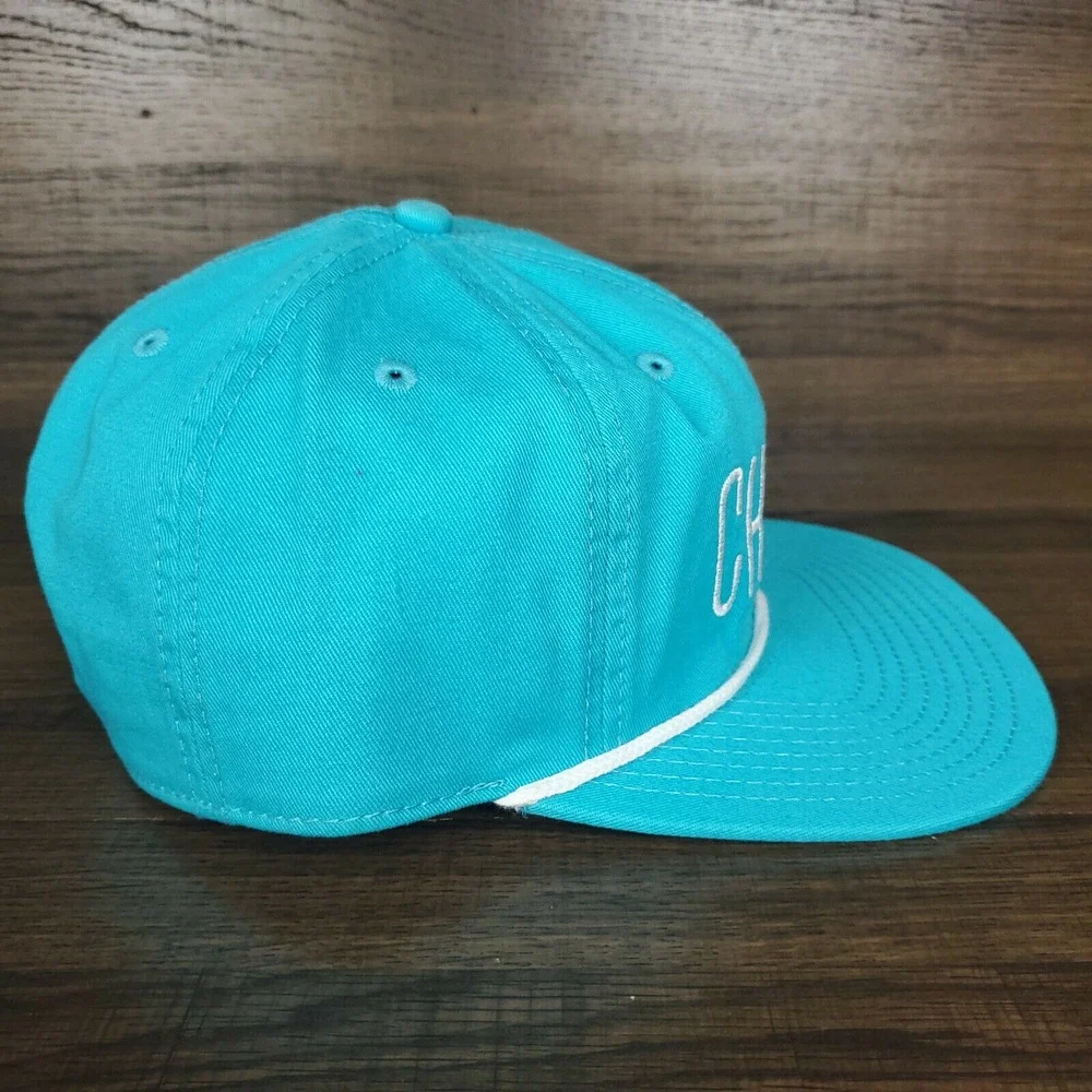 Chillin Snapback Rope Hat Cap Stash Pocket on Side Panel‎ Cyan Blue White New